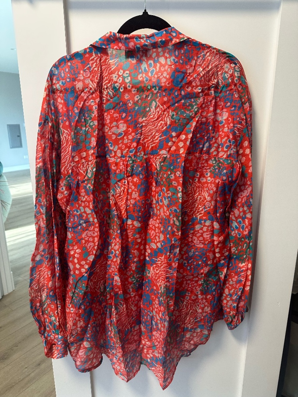 Never Fully Dressed Vibrant Multi Sheer Blouse Shirt Oversized Style Size US 6